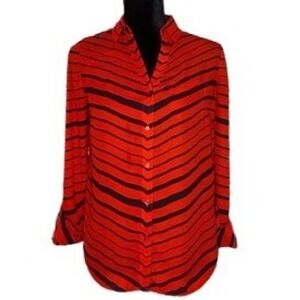 The Limited Button Down Blouse Top Shirt Red‎ Black Stripe Career Casual Women